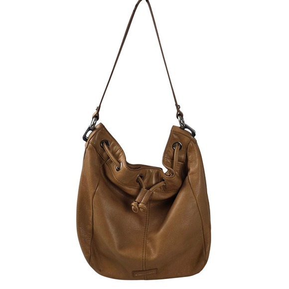 b. makowsky Handbags - B Makowsky Tan Pebbled Leather Hobo Shoulder Bag Leopard Print Lining Drawstring